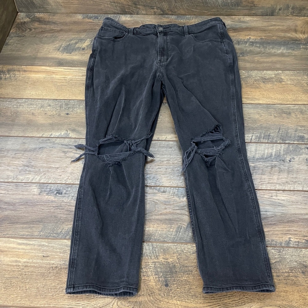 Hollister Ultra High-Rise Mom Jeans Black Distressed Vintage Stretch 18R Grunge